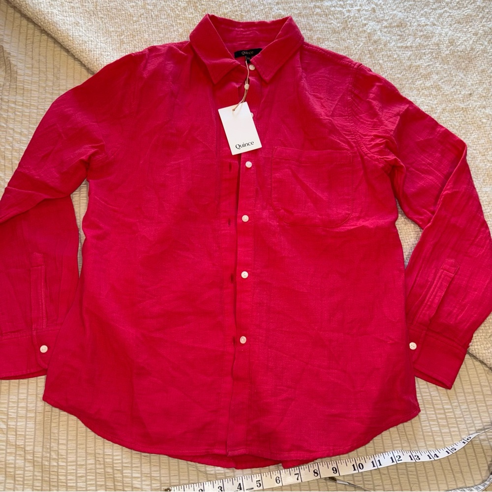 NWT Quince Raspberry Organic Cotton Oversized Button Front Shirt xs